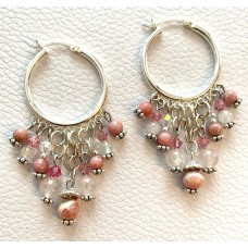 042 anneaux argent sterling 10 trous rhodonite, rhodochrosite, quartz rose